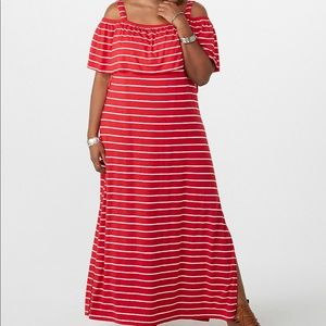 Striped cold shoulder maxi dress